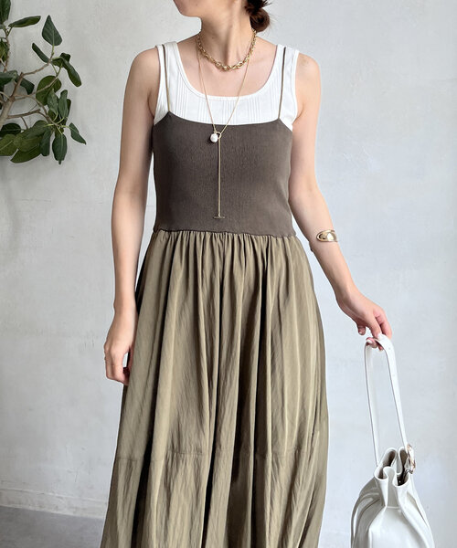 DouDou（ドゥドゥ）の「ニットドッキングキャミワンピース（ワンピース・レディース・ブラック/カーキ/オフホワイト・FREE）」の22枚目の写真