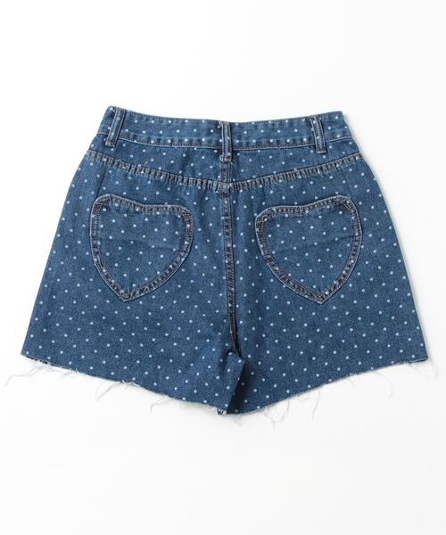 バックハートポケットドット抜染デニムショートパンツ（デニムパンツ