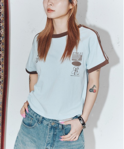 aeae（エーイーエーイー）の「Athlete Stripe Half T-Shirts（Tシャツ/カットソー・レディース・ライトブルー/レッド/ネイビー・FREE）」の4枚目の写真