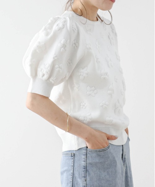 Lajour（ラジュール）の「パフスリーブサマーニット（Tシャツ/カットソー・レディース・ピンク/ホワイト/ベージュ/ブラック/グレー・M/L）」の7枚目の写真