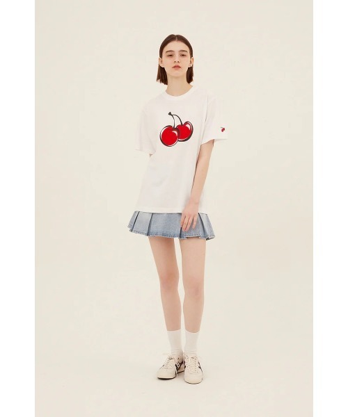 Tシャツ・カットソー KIRSH Big Cherry T-Shirt White W セール】KIRSH BIG CHERRY T-SHIRT キルシー ビッグチェリー T