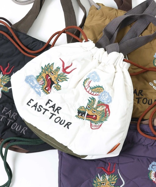 KRIFF MAYER（クリフメイヤー）の「スーベニア刺繍巾着バッグ（ショルダーバッグ・メンズ・パープル/キャメル/ブラック/ピンクベージュ/オリーブ/オフホワイト・FREE）」の2枚目の写真