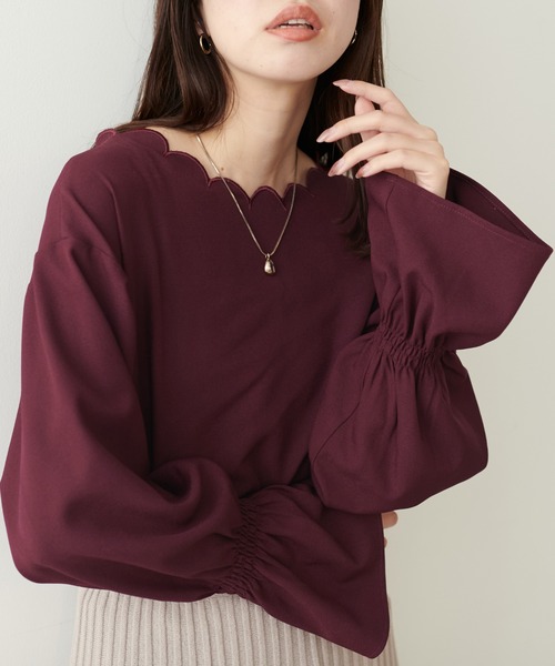 natural couture(ナチュラルクチュール)の「2WAYスカラップブラウス(シャツ/ブラウス・レディース・ブラック/ピンク/ブルー/アイボリー/ボルドー/その他1/その他2/グレイッシュベージュ・FREE)」の7枚目の写真