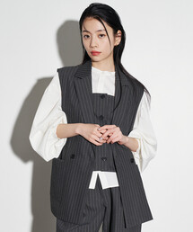 COMME CA ISM | 【 セットアップ対応 】ポリエステルレーヨンストレッチツイル ストライプ Wブレストジレ(ベスト)