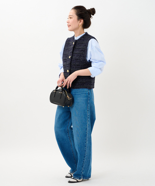 B.C STOCK（ベーセーストック）の「フロントボタンツイード調ベスト（ベスト・レディース・ネイビー/ピンク・FREE）」の5枚目の写真