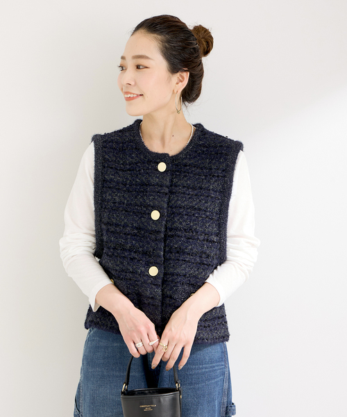 B.C STOCK（ベーセーストック）の「フロントボタンツイード調ベスト（ベスト・レディース・ネイビー/ピンク・FREE）」の18枚目の写真