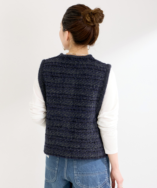 B.C STOCK（ベーセーストック）の「フロントボタンツイード調ベスト（ベスト・レディース・ネイビー/ピンク・FREE）」の21枚目の写真