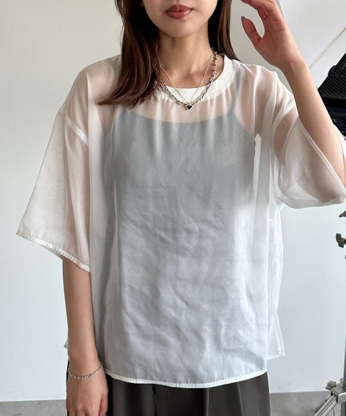 apres jour mignon(アプレジュールミニョン)の「シアーTシャツ【ZOZOTOWN限定アイテム】(シャツ/ブラウス・レディース・ピンク/オフホワイト/チャコールグレー/ブラック・X-LARGE/フリー)」の12枚目の写真