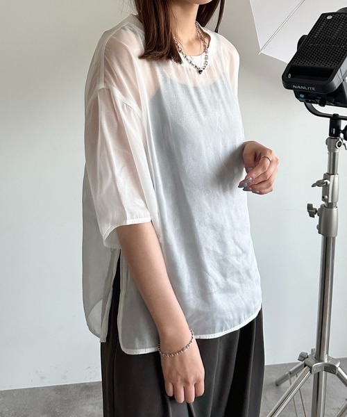 apres jour mignon(アプレジュールミニョン)の「シアーTシャツ【ZOZOTOWN限定アイテム】(シャツ/ブラウス・レディース・ピンク/オフホワイト/チャコールグレー/ブラック・X-LARGE/フリー)」の11枚目の写真