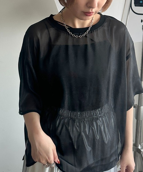 apres jour mignon(アプレジュールミニョン)の「シアーTシャツ【ZOZOTOWN限定アイテム】(シャツ/ブラウス・レディース・ピンク/オフホワイト/チャコールグレー/ブラック・X-LARGE/フリー)」の5枚目の写真