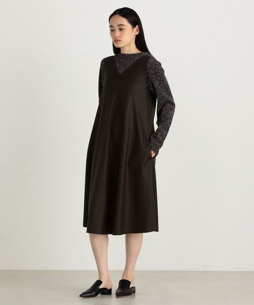 EDITION（エディション）の「ウールジャージー ノースリーブフレアワンピース（ワンピース・レディース・チャコールグレー/ダークブラウン・FREE）」の3枚目の写真