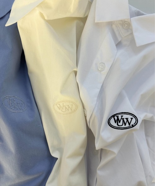 lawgy（ラウジー）の「round logo short sleeve shirt / ラウンドロゴショートスリーブシャツ（Tシャツ/カットソー・レディース・ホワイト/ブルー/クリーム・FREE）」の4枚目の写真