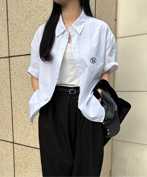 lawgy（ラウジー）の「round logo short sleeve shirt / ラウンドロゴショートスリーブシャツ（Tシャツ/カットソー・レディース・ホワイト/ブルー/クリーム・FREE）」の6枚目の写真