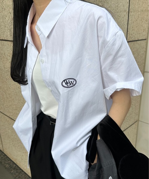 lawgy（ラウジー）の「round logo short sleeve shirt / ラウンドロゴショートスリーブシャツ（Tシャツ/カットソー・レディース・ホワイト/ブルー/クリーム・FREE）」の7枚目の写真