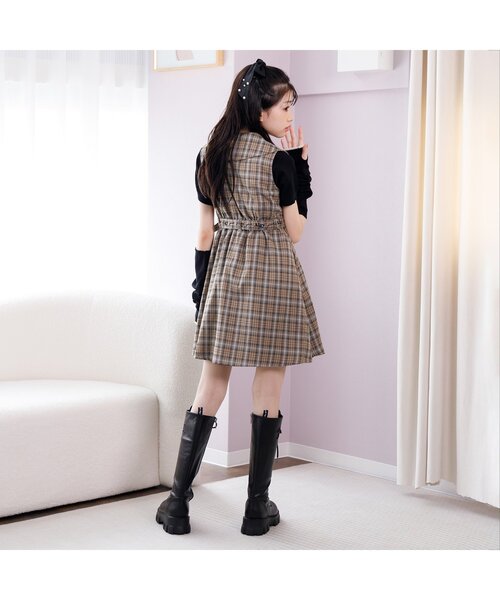 algy（アルジー）の「ロゴベルトジャケットジャンスカ（ジャンパースカート・キッズ・ブラック/チェック・XX-SMALL/X-SMALL/SMALL/MEDIUM）」の4枚目の写真