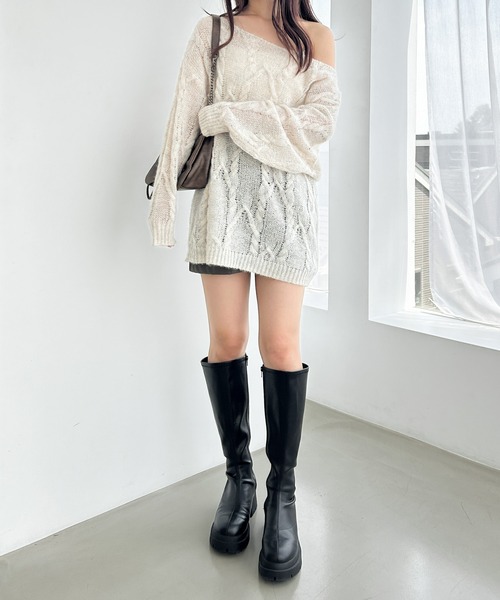 ニット セーター オフショルチュニックニット　145156 レディース Heather（ヘザー）の「オフショルチュニックニット 145156