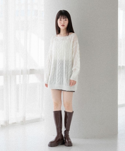 Heather(ヘザー)の「オフショルチュニックニット 145156(ニット/セーター・レディース・ブラウン/グレー/アイボリー・FREE)」の14枚目の写真