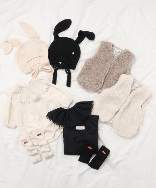 apres les cours（アプレレクール）の「うさ耳ボンネット（その他ベビー用品・キッズ・アイボリー/ブラック・48/46）」の6枚目の写真