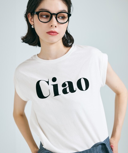 coca(coca)(コカ)の「フロッキープリントフレンチスリーブTシャツ(Tシャツ/カットソー・レディース・ホワイト/グレー・S/M/L)」の1枚目の写真