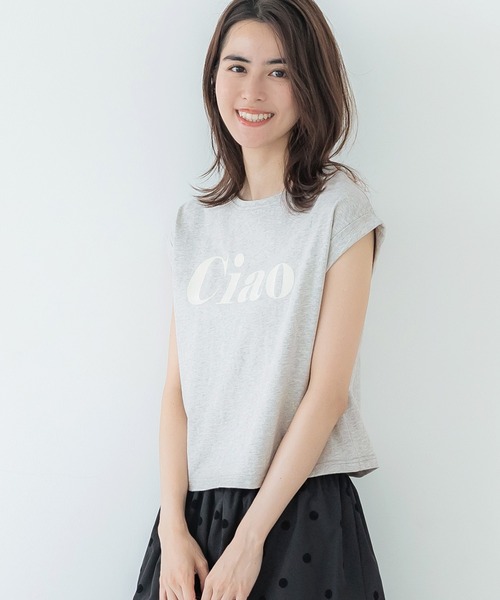 coca(coca)(コカ)の「フロッキープリントフレンチスリーブTシャツ(Tシャツ/カットソー・レディース・ホワイト/グレー・S/M/L)」の9枚目の写真