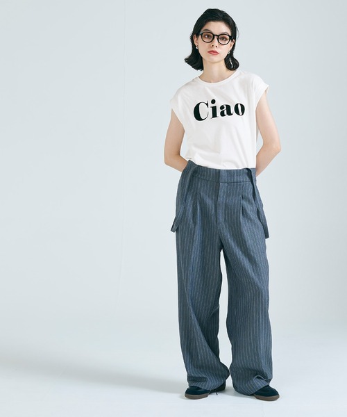 coca(coca)(コカ)の「フロッキープリントフレンチスリーブTシャツ(Tシャツ/カットソー・レディース・ホワイト/グレー・S/M/L)」の7枚目の写真