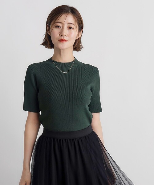 grove（グローブ）の「◆RNドライタッチリブ5分袖プルオーバー（ニット/セーター・レディース・モスグリーン/ブラック/オフホワイト・02/03/01/04/05）」の3枚目の写真