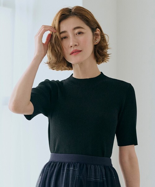 grove（グローブ）の「◆RNドライタッチリブ5分袖プルオーバー（ニット/セーター・レディース・モスグリーン/ブラック/オフホワイト・02/03/01/04/05）」の2枚目の写真