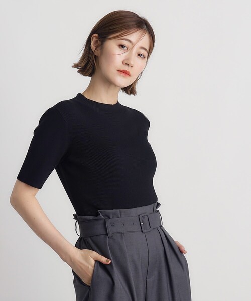 grove（グローブ）の「◆RNドライタッチリブ5分袖プルオーバー（ニット/セーター・レディース・モスグリーン/ブラック/オフホワイト・02/03/01/04/05）」の4枚目の写真