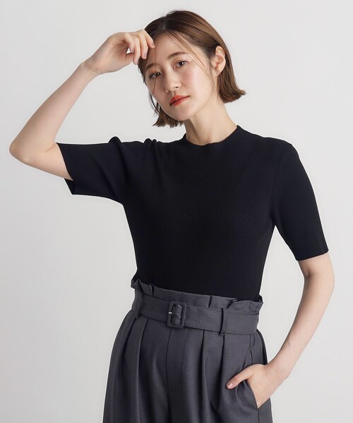 grove（グローブ）の「◆RNドライタッチリブ5分袖プルオーバー（ニット/セーター・レディース・モスグリーン/ブラック/オフホワイト・02/03/01/04/05）」の5枚目の写真