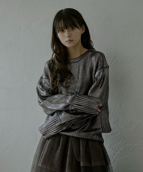 ニット セーター Neck slit メタリックオーバーニット レディース Ezick ニット セーター Neck slit メタリックオーバーニット