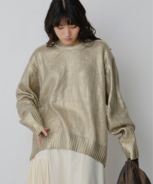 ニット セーター Neck slit メタリックオーバーニット レディース Ezick ニット セーター Neck slit メタリックオーバーニット