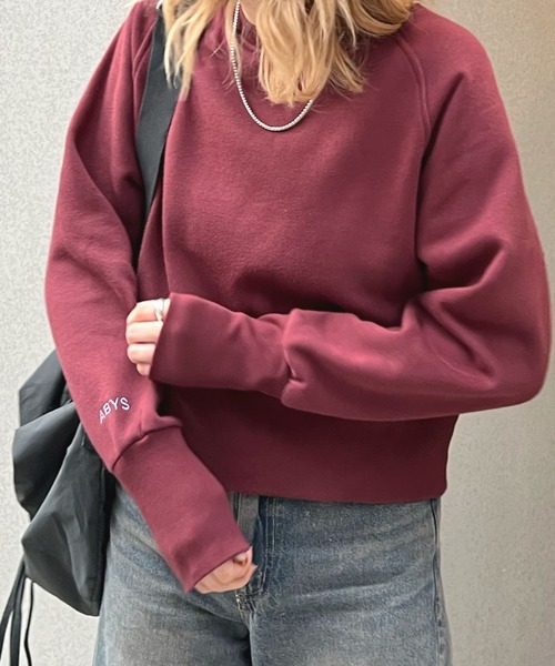 6色展開】ロゴ刺繍裏起毛クロップド丈トレーナー（スウェット