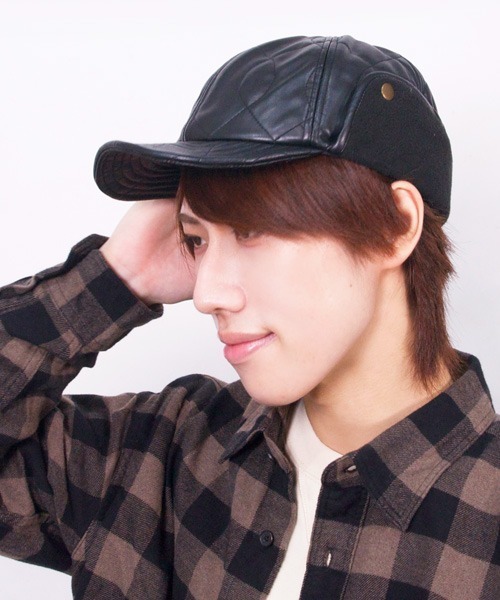 polcadot（ポルカドット）の「FAKE LEATHER EARCOVER CAP／合皮キルティング イヤーカバーキャップ（キャップ・メンズ・ブラック/ベージュ/ブラウン・FREE）」の2枚目の写真