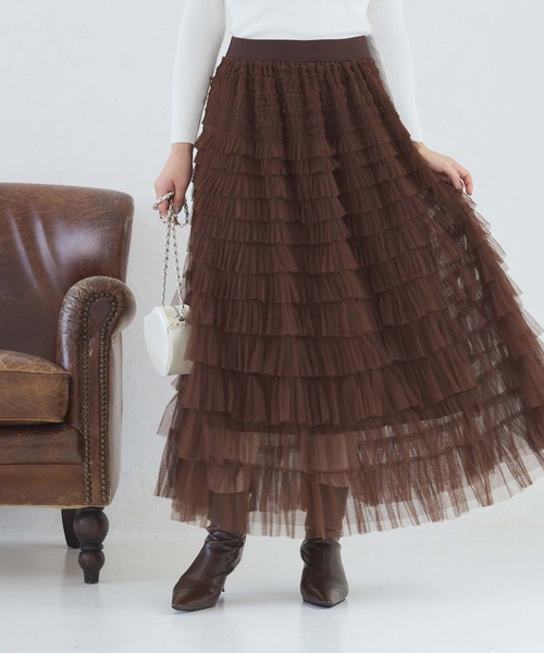 fifth（フィフス）の「ティアードフリルチュールスカート（スカート・レディース・ブラック/パープル/ブラウン・M）」の3枚目の写真
