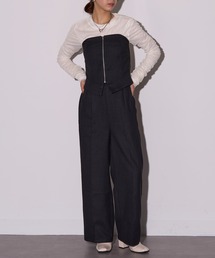 【MAISON BREEZE reveur】ウールライク ベアトップ×パンツ セットアップ センタージップビスチェ　DTK