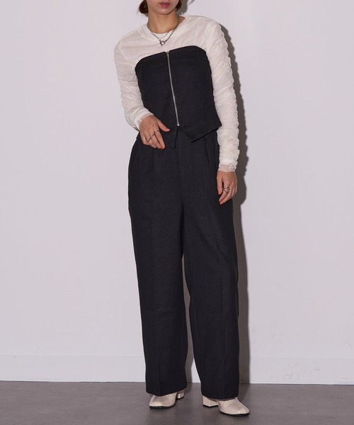 MAISON BREEZE reveur（メゾンブリーズレヴール）の「【MAISON BREEZE reveur】ウールライク ベアトップ×パンツ セットアップ センタージップビスチェ　DTK（その他パンツ・レディース・ブラック/ブラウン/チャコールグレー・FREE）」の6枚目の写真