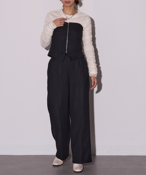 MAISON BREEZE reveur（メゾンブリーズレヴール）の「【MAISON BREEZE reveur】ウールライク ベアトップ×パンツ セットアップ センタージップビスチェ　DTK（その他パンツ・レディース・ブラック/ブラウン/チャコールグレー・FREE）」の7枚目の写真