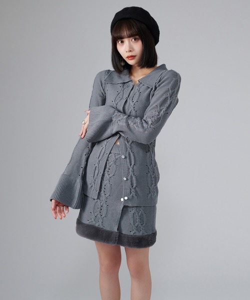 favclo.（ファブクロ）の「Cable Design Knit setup / ケーブルデザイン ニットセットアップ（ワンピース・レディース・ネイビー/ブラック/グレー・FREE）」の3枚目の写真