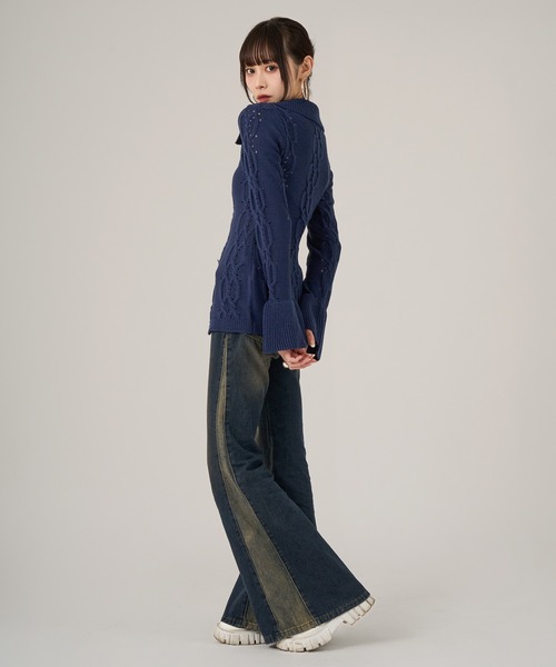 favclo.（ファブクロ）の「Cable Design Knit setup / ケーブルデザイン ニットセットアップ（ワンピース・レディース・ネイビー/ブラック/グレー・FREE）」の6枚目の写真