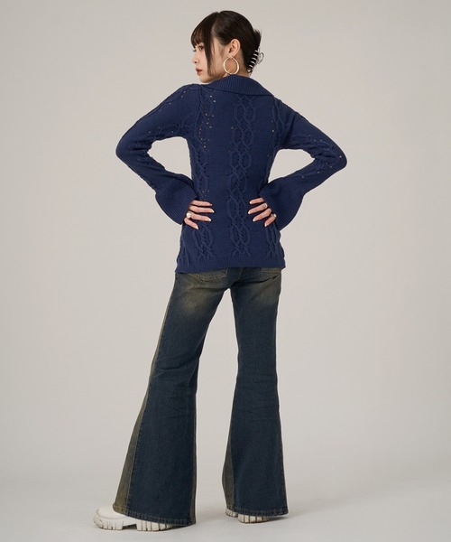 favclo.（ファブクロ）の「Cable Design Knit setup / ケーブルデザイン ニットセットアップ（ワンピース・レディース・ネイビー/ブラック/グレー・FREE）」の7枚目の写真