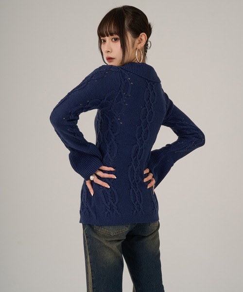 favclo.（ファブクロ）の「Cable Design Knit setup / ケーブルデザイン ニットセットアップ（ワンピース・レディース・ネイビー/ブラック/グレー・FREE）」の12枚目の写真