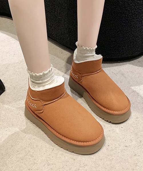 セール】内ボア 厚底 フラット ムートン風 ブーツ（ブーツ）｜Lace