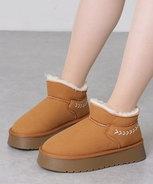 セール】内ボア 厚底 フラット ムートン風 ブーツ（ブーツ）｜Lace