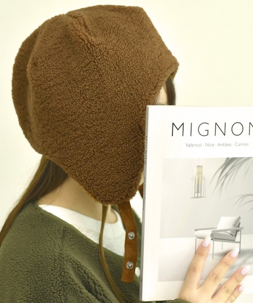 セール】レディース 2WAYボア×コーデュロイニットフライトキャップ 耳