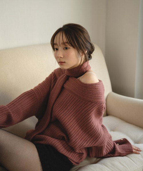 mideal(マイディール)の「off shoulder choker knit / オフショルダーチョーカーニット(ニット/セーター・レディース・グレイッシュベージュ/ピンク・FREE)」の7枚目の写真