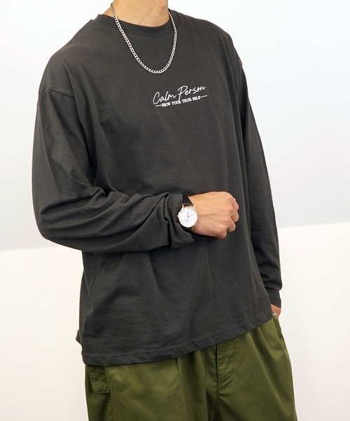 BAYBLO(ベイブロ)の「(GV)ユニセックス ワイドシルエット刺繍ロングスリーブTシャツ(Tシャツ/カットソー・メンズ・ホワイト系その他3/ブラウン/ライトブラック/スミクロ/モカ/ブラック/サックスブルー/ブラック系その他2/ホワイト系その他2/ダークグリーン/ブラック系その他3/ホワイト・L/LL/M)」の6枚目の写真