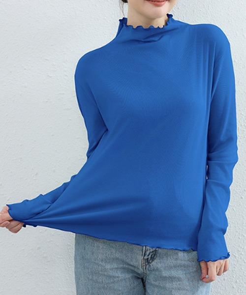 STYLEBLOCK（スタイルブロック）の「メロー加工トップス（Tシャツ/カットソー・レディース・オフホワイト/ブラック/ブラウン系その他/ロイヤルブルー/パープル/レッド/グリーン/ピンク/ホワイト・FREE）」の6枚目の写真