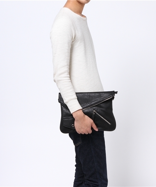 JACKROSE(ジャックローズ)の「【2WAY】Wライダースサコッシュ&クラッチバック(クラッチバッグ・メンズ・ブラック/ホワイト・フリー)」の3枚目の写真