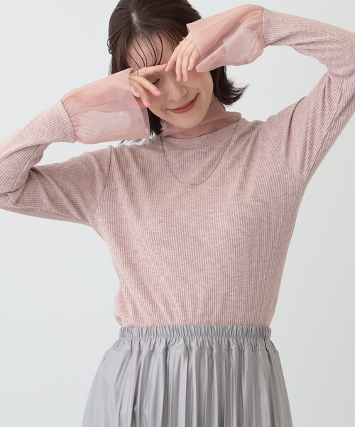 SHOO・LA・RUE（シューラルー）の「【S-LL】チュール切替リブインナートップス（Tシャツ/カットソー・レディース・グレー/オフホワイト/ベビーピンク/ブラック・03/04/02/01）」の4枚目の写真