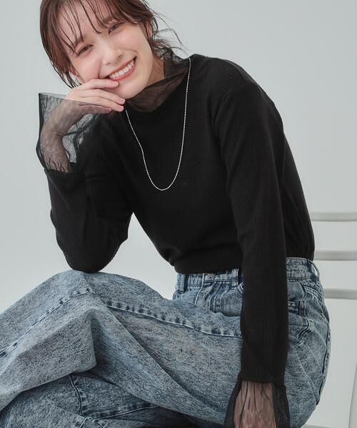 SHOO・LA・RUE（シューラルー）の「【S-LL】チュール切替リブインナートップス（Tシャツ/カットソー・レディース・グレー/オフホワイト/ベビーピンク/ブラック・03/04/02/01）」の3枚目の写真